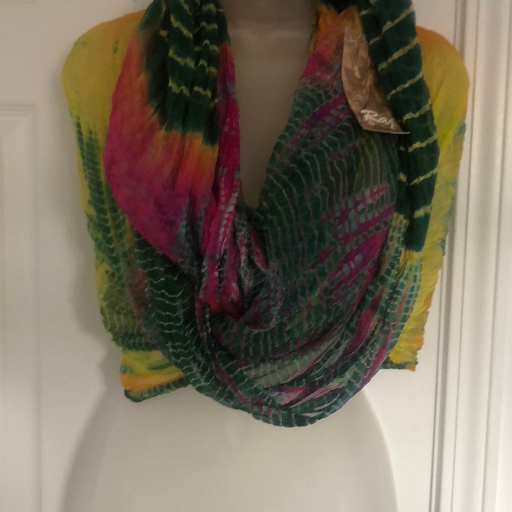Raj Vibrant Silk Art to wear Multicolor Rectangular Scarf Sarong Pareo Cover up